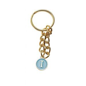 Elegant Gold & Blue Initial “I” Circle Keychain – Personalized Charm Accessory